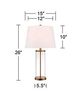 360 Lighting Modern Coastal Table Lamp Fillable 26" High Clear Glass Cylinder Gold Metal White Drum Ball Shade Decor for Living Room Bedroom Beach Hou