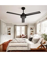 52 Inch Black Ceiling Fan Without Light, High Capacity Dc Motor