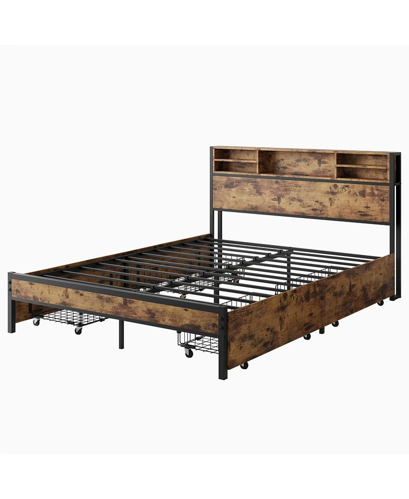 Simplie Fun Queen Bed Frame With Storage Headboard And 4 Drawers