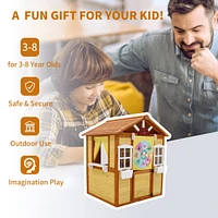 Kids Wooden Outdoor Playhouse with Working Doors and Windows