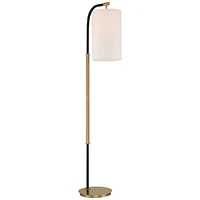 Possini Euro Design Sausalito Mid Century Modern Downbridge Floor Lamp 67" Tall Warm Gold Black Metal Linen Blend Fabric Cylinder Shade for Living Roo