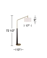 Possini Euro Design Pilar Mid Century Modern Arc Floor Lamp 72 1/2" Tall Espresso Warm Gold Metal White Linen Drum Shade Decor for Living Room Reading