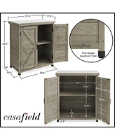 Casafield Outdoor Storage Cabinet and Potting Bench with Metal Tabletop - Wooden Garden Patio Workstation Table, Natural