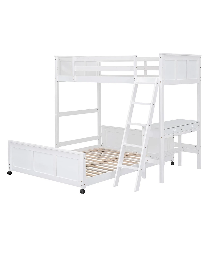 Simplie Fun Twin Over Full Bunk Bed With Desk, White