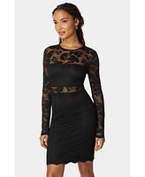 Bebe Women's Marseille Lace Long Sleeve Illusion Dress