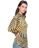 Karl Lagerfeld Paris Women's Oversized Printed Button-Down Top