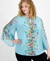 Jm Collection Women's Printed 3/4-Sleeve Top, Created for Macy's