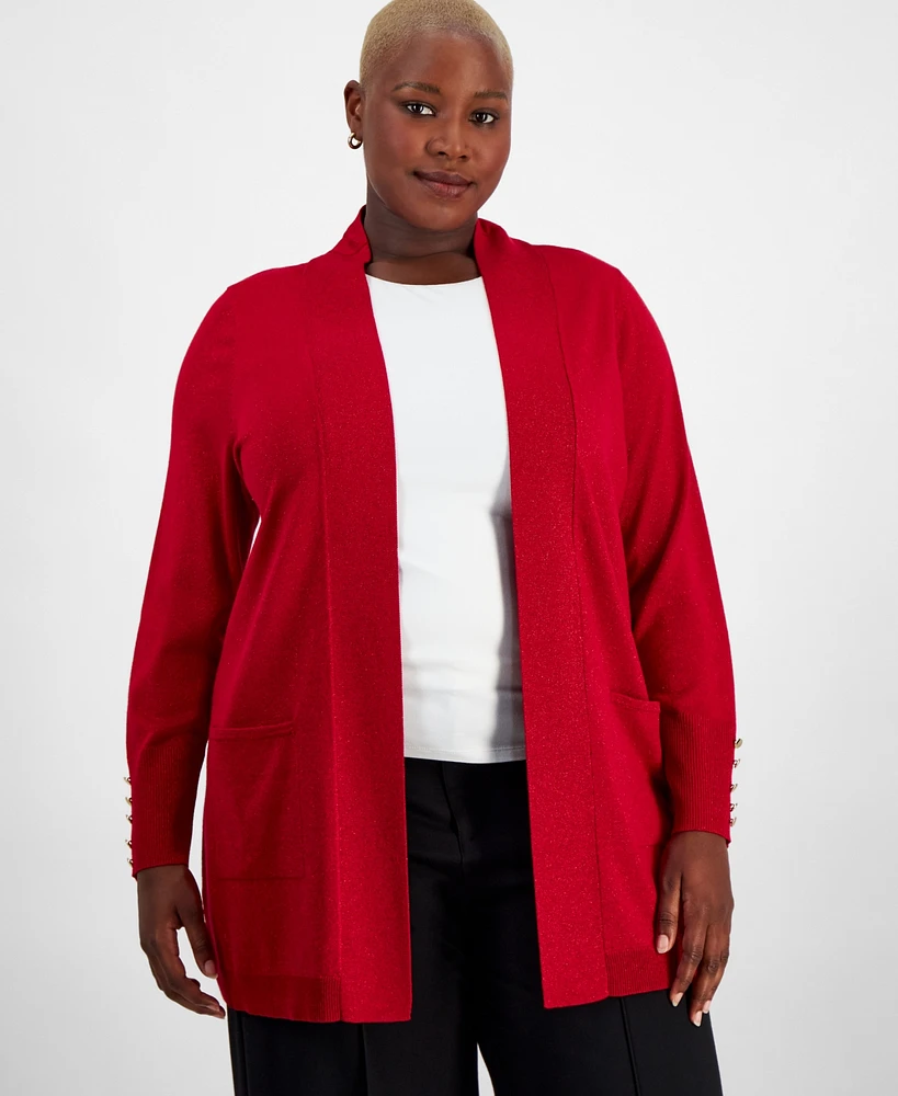 Jm Collection Plus Size Metallic Open-Front Cardigan, Created for Macy's