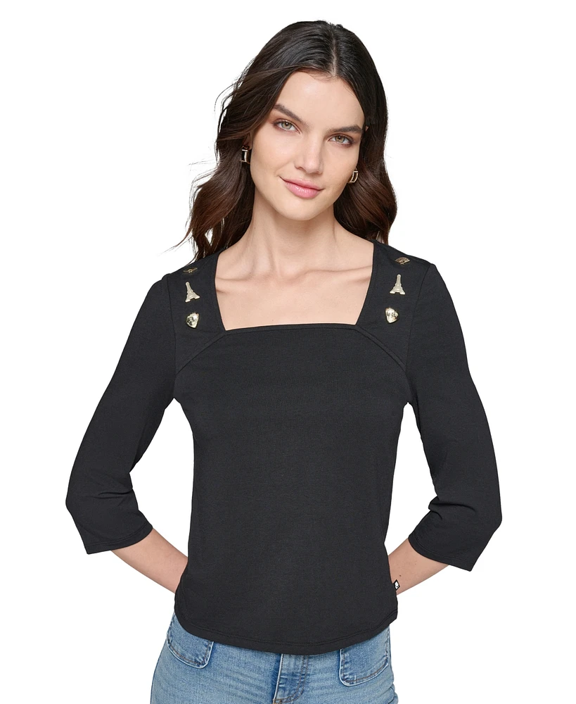 Karl Lagerfeld Paris Women's Embellished Square-Neck Top