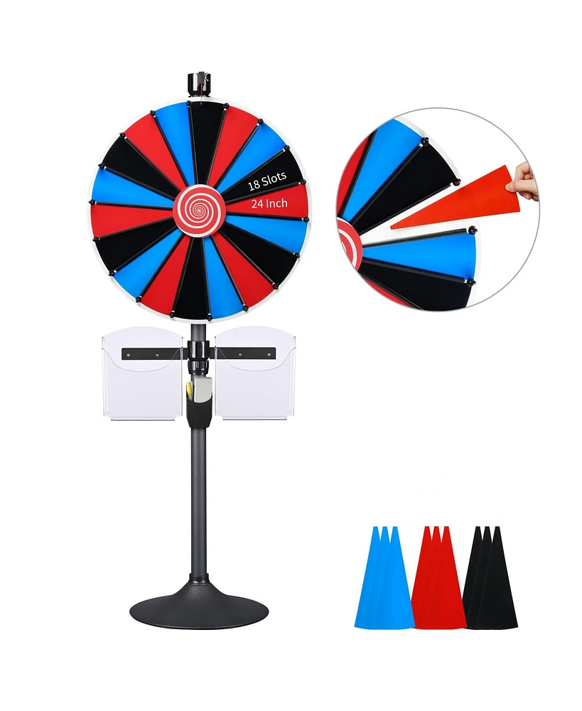 WinSpin 24" Diy Prize Wheel Tabletop Floor Stand Spin Game w/ Brochure Holder