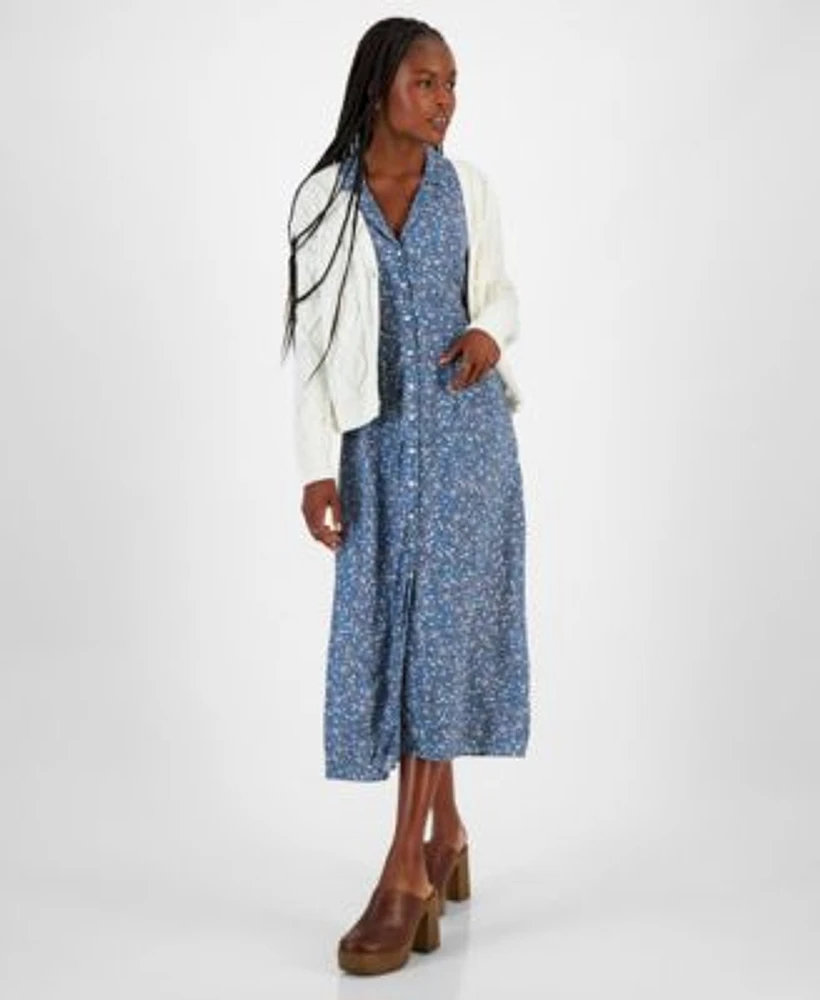 Lucky Brand Womens Collared Button Down Midi Dress Cable Stitch Long Sleeve Cardigan