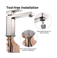 Yescom 1 Hole Bathroom Sink Faucet Square Single Handle Cold & Hot Water Tap Nickel