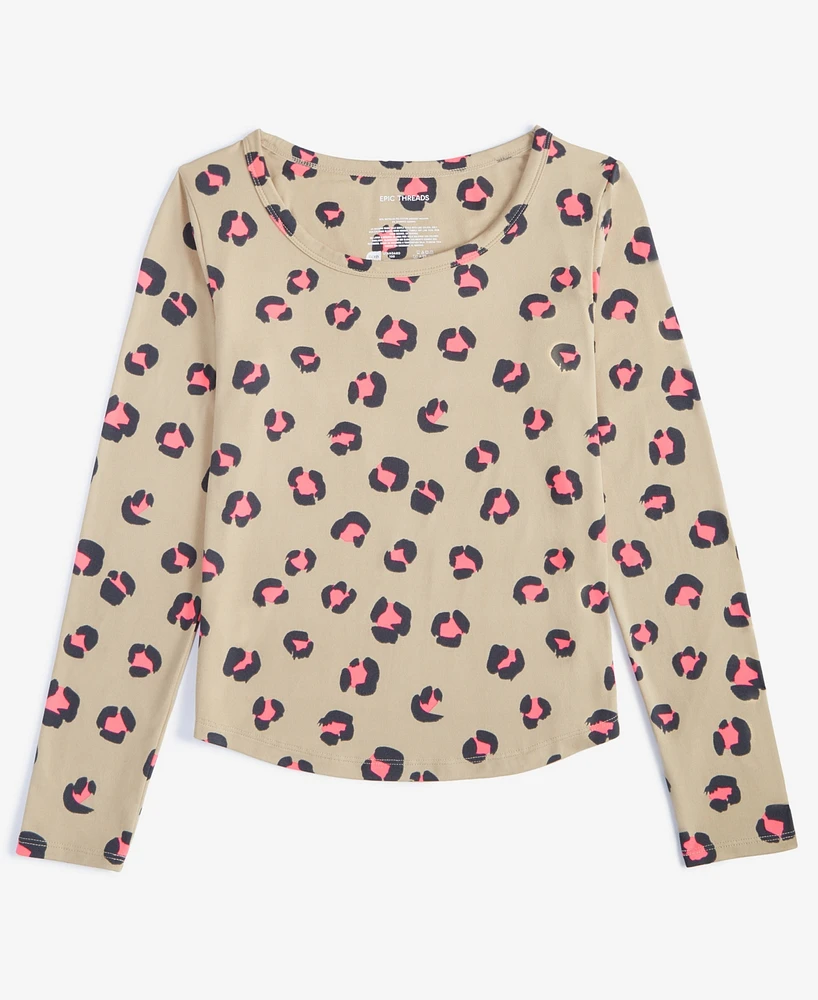 Epic Threads Girls Long-Sleeve Pop Leopard-Print Top, Created for Macy's