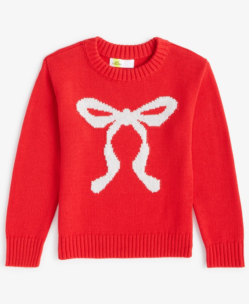 Epic Threads Toddler Girls Contrast-Bow Crewneck Sweater, Created for Macy's