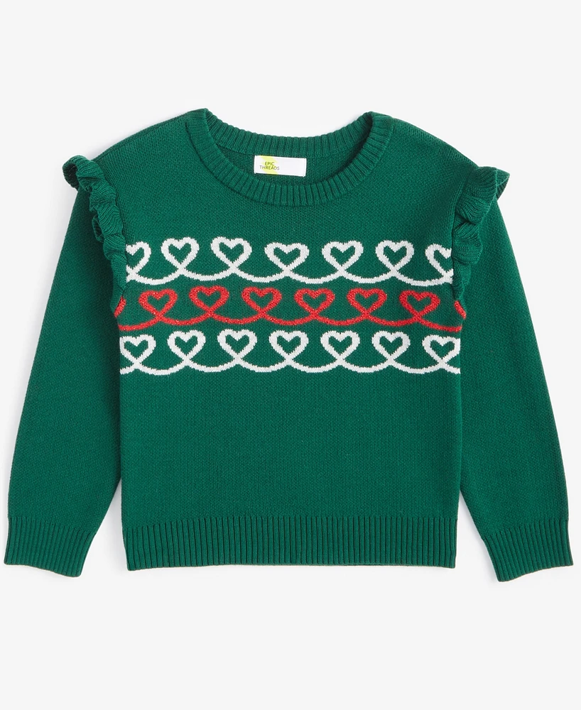 Epic Threads Toddler Girls Heart Ruffled Crewneck Sweater, Created for Macy's