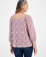 Style & Co Petite Square-Neck 3/4-Sleeve Top