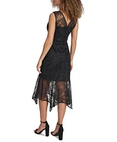 kensie Women's Embroidered Mesh Handkerchief-Hem Dress