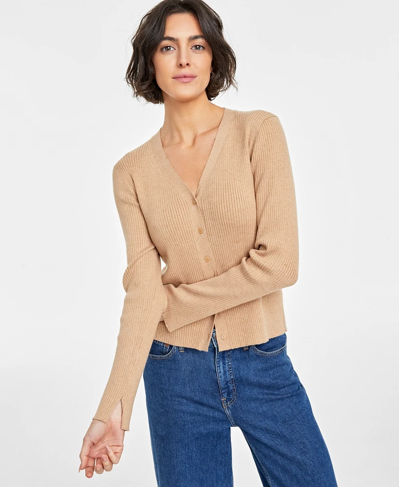 On 34th Women's V-Neck Ribbed Cardigan, Created for Macy's