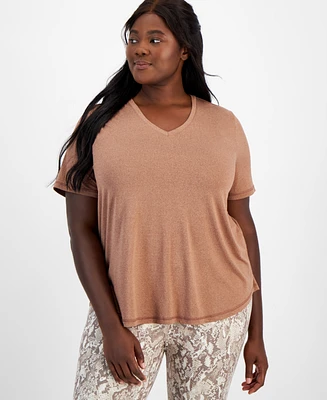 Id Ideology Plus Curved-Hem V-Neck Top, Created for Macy's