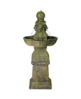 Tuscan Garden Pedestal Rustic Outdoor Floor Tiered Water Fountain 54" High Bubbler Lion Heads for Garden Patio Backyard Deck Home Lawn Porch House Rel