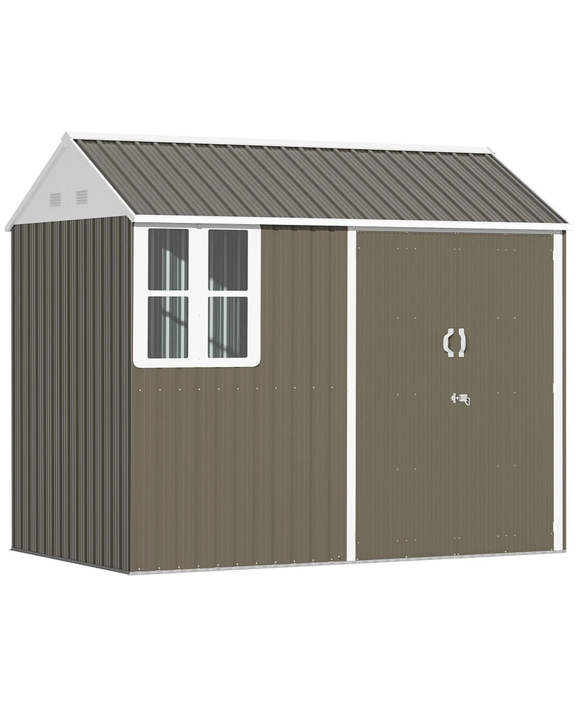 Outsunny 8' x 6' Metal Garden Storage Shed W/ Doors Windows & Vents, Gray