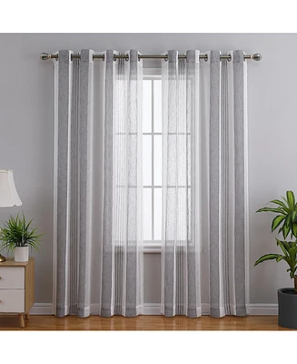 Caromio Yarn-Dyed Vertical Stripe Grommet Sheer Window Curtain Panels Set