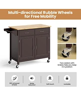 Sugift Modern Rolling Kitchen Cart Island with Wood Counter Top