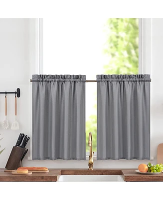 Caromio Waffle Weave Rod Pocket Kitchen Tier Window Curtain Pair