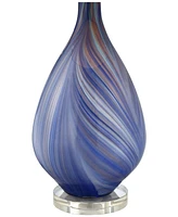 Taylor Modern Table Lamp 29" Tall with Table Top Dimmer Blue Art Glass White Fabric Tapered Drum Shade for Bedroom Living Room House Home Bedside