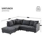 Mondawe 89x79"Modern Sectional Sofa with Vertical Stripes,2 Pillows,5-Seat Couch Convertible Ottoman,Various Combinations,L-Shape Indoor Furnitur