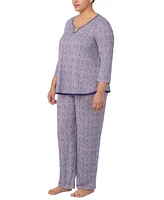 Ellen Tracy Plus 2-Pc. Printed 3/4-Sleeve Pajamas Set