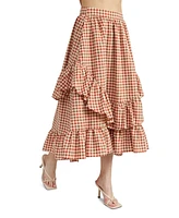 En Saison Women's Juni Tiered-Ruffle Gingham Midi Skirt