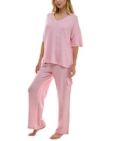 Roudelain Women's 2-Pc. Short-Sleeve Cargo Pajamas Set