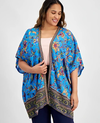 Jm Collection Plus Size Printed Open-Front Kimono Top, Exclusively at Macy's