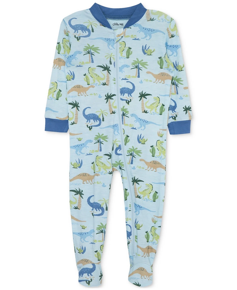 Little Me Baby Boys Dinosaur-Print Zip-Front Footed Pajamas