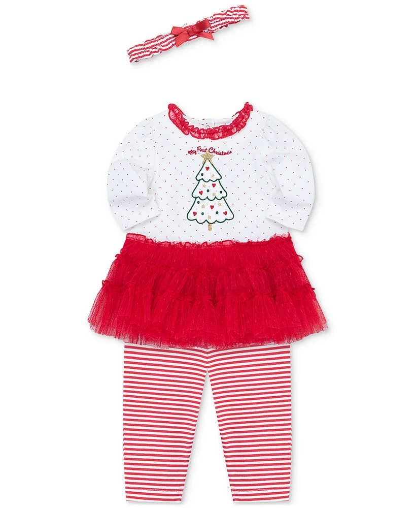 Little Me Baby Girls 1st Holiday Tutu Dress, Striped Leggings & Headband Set