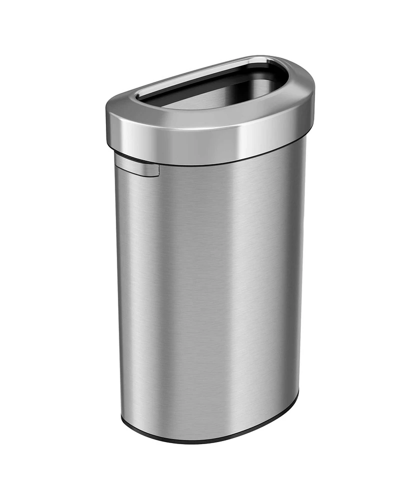 iTouchless Stainless Steel Semi-Round Open Top Trash Can, Silver