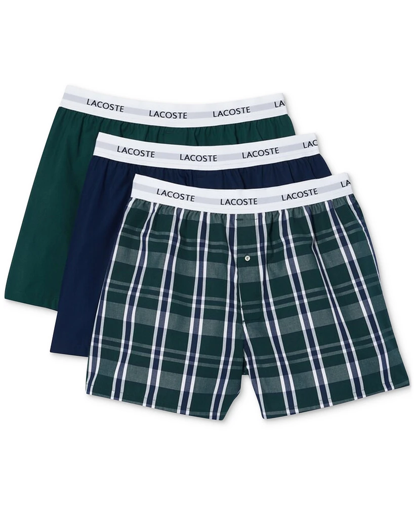 Lacoste Men's 3-Pacl Straight Fit Woven Boxers