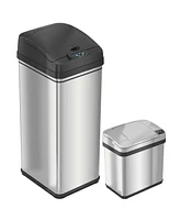 iTouchless Stainless Steel Kitchen and Bathroom Sensor Trash Cans with Odor Filter 13 Gallon and 2.5 Gallon Silver Set of 2