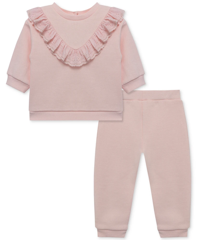 Little Me Baby Girls Ruffled Eyelet Sweatshirt & Pants, 2 Piece Set