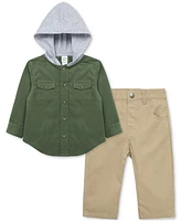 Little Me Baby Boys Cotton Hooded Shirt & Pants, 2 Piece Set