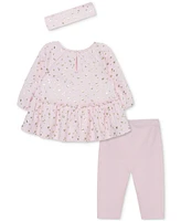 Little Me Baby Girls Cotton Shiny Hearts Tunic, Leggings & Headband Set