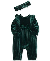 Little Me Baby Girls Sparkle Velour Jumpsuit & Headband Set