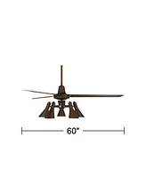 60" Turbina Industrial Retro 3 Blade Indoor Ceiling Fan with Light Led Remote Oil Rubbed Bronze Adjustable Head for House Bedroom Living Room Home Kit