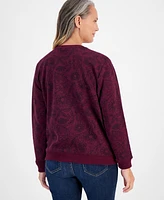 Style & Co Petite Floral-Print Crewneck Fleece Sweatshirt, Created for Macy's