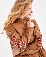 Style & Co Women's Embroidered-Sleeve Field Jacket, Created for Macy's