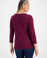 Style & Co Women's Pima Cotton 3/4-Sleeve Boat-Neck Top, Regular Petite, Created for Macy's