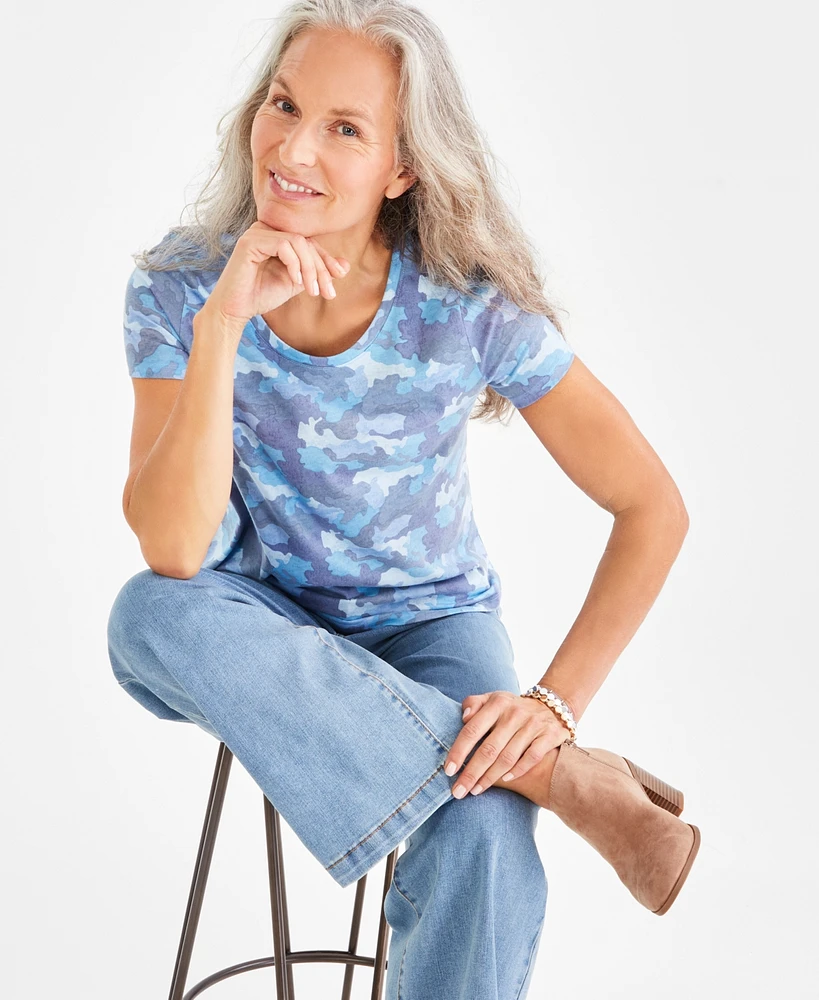 Style & Co Women's Printed Crewneck Short-Sleeve Tee, Created for Macy's