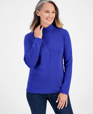 Style & Co Women's Cotton Mock-Neck Long-Sleeve Tee, Created for Macy's