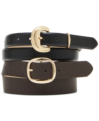 Steve Madden Women's 2-Pc. Faux-Leather Belt Set